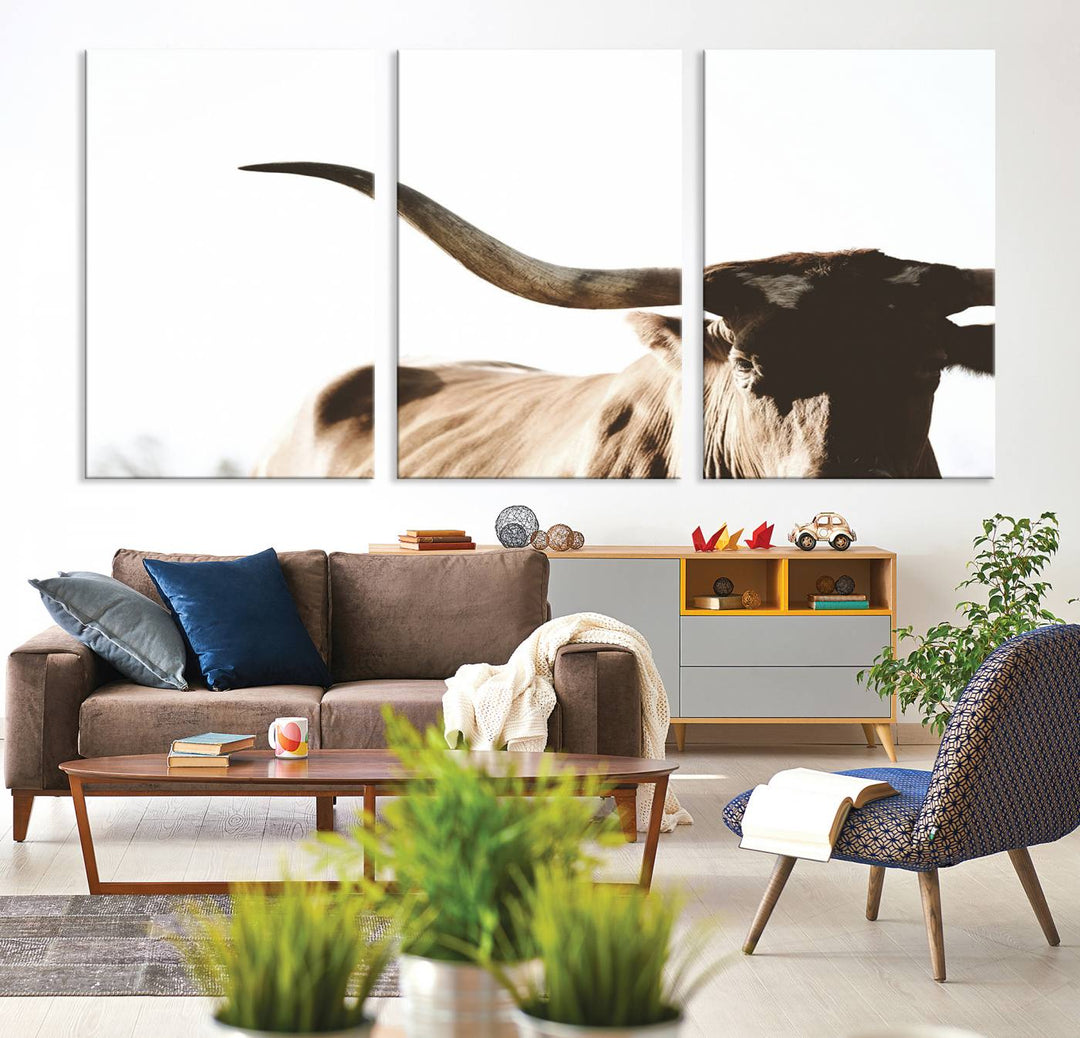 Texas Cow Longhorn Wall Art Canvas