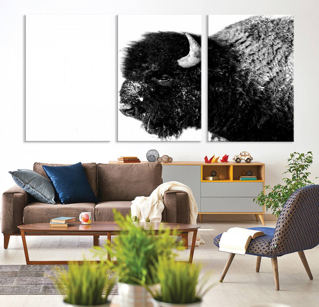 American Bison Wall Art - Buffalo Wall Art Black and White Canvas Print - Framed, Ready to Hang, Modern Nature-Inspired Artwork for Home and Office Decor