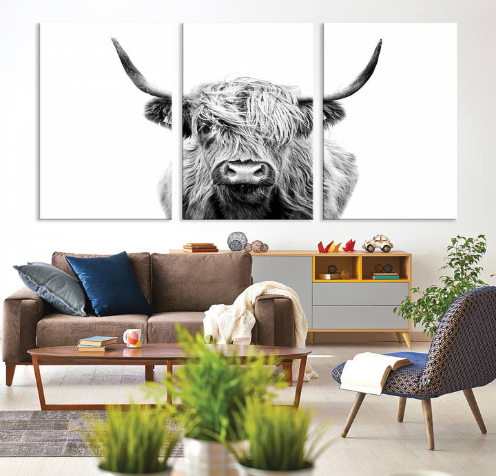 Scottish Highland Cow Cattle Art Print Farmhouse Wall Art Canvas Print