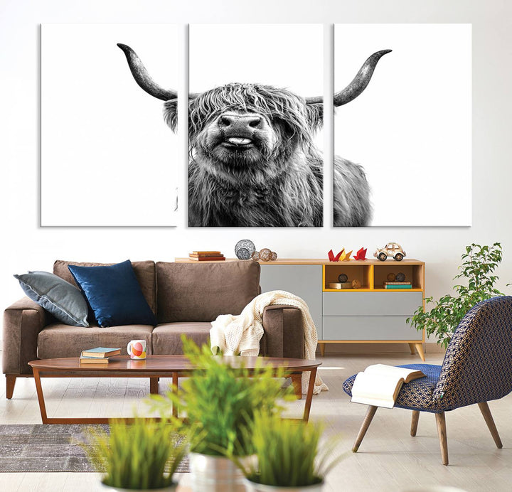 Fanny Scottish Highland Cow Cattle Art Print Farmhouse Wall Art Canvas Print