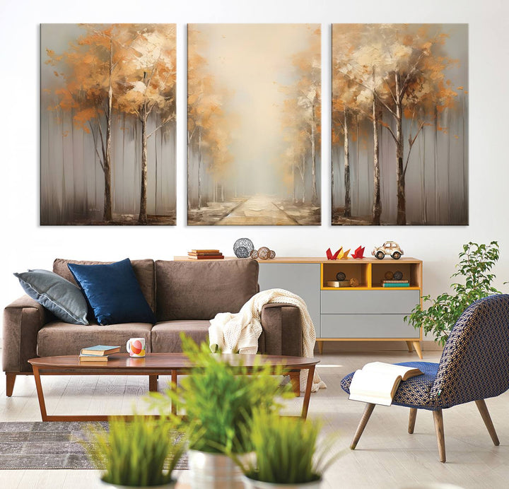 Autumn Forest Path Wall Art | Large Canvas Print for Living Room, Bedroom, or Office Decor | Forest Wall Art, 3 Panel Wall Art