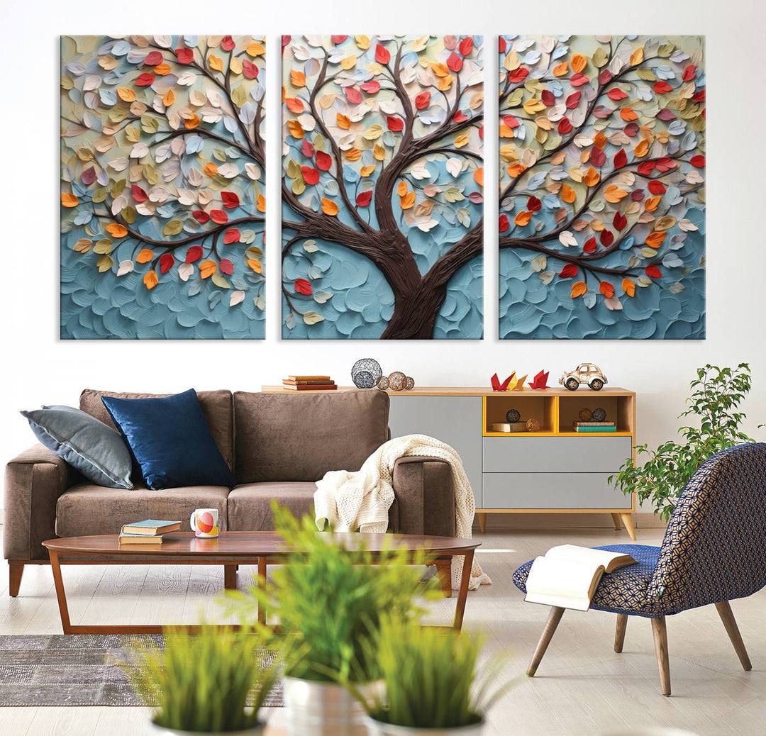 Impression sur toile d’art mural abstrait d’arbre et de feuille