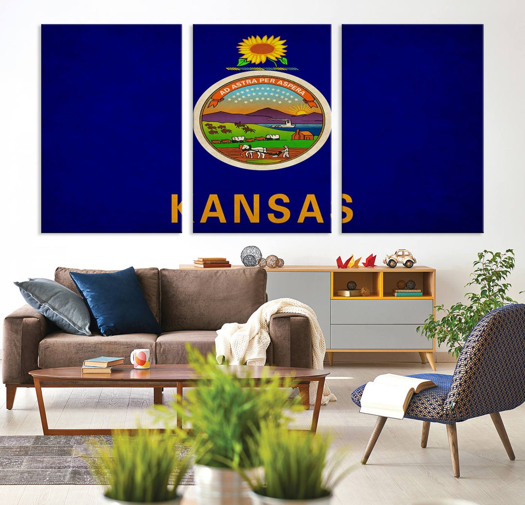 The "Kansas USA States Flag Wall Art Canvas Print" is prominently displayed.