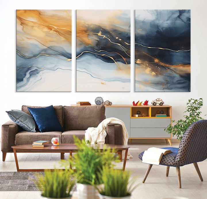 Smoke Blue Wall Art Canvas Print Abstract Artwork Printing