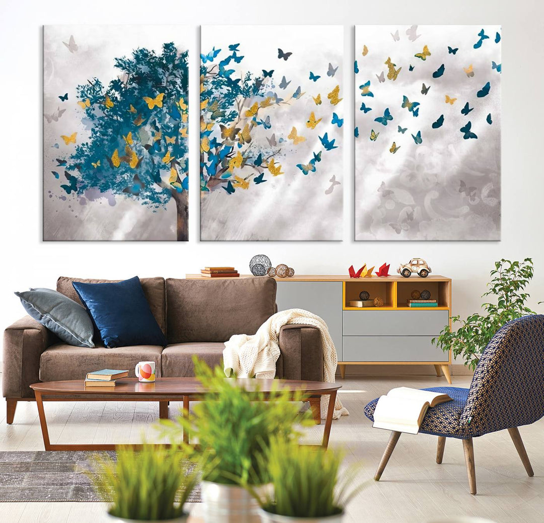 Tree Butterfly Abstract Tree and Butterfly Wall Art Canvas Print