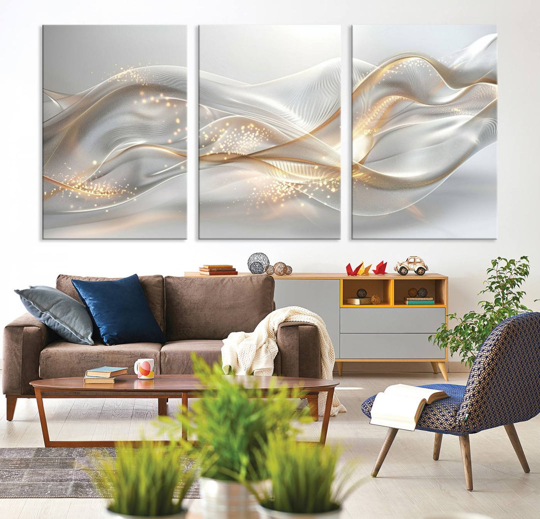 Abstract art Grey and Gold Lines Wall Art