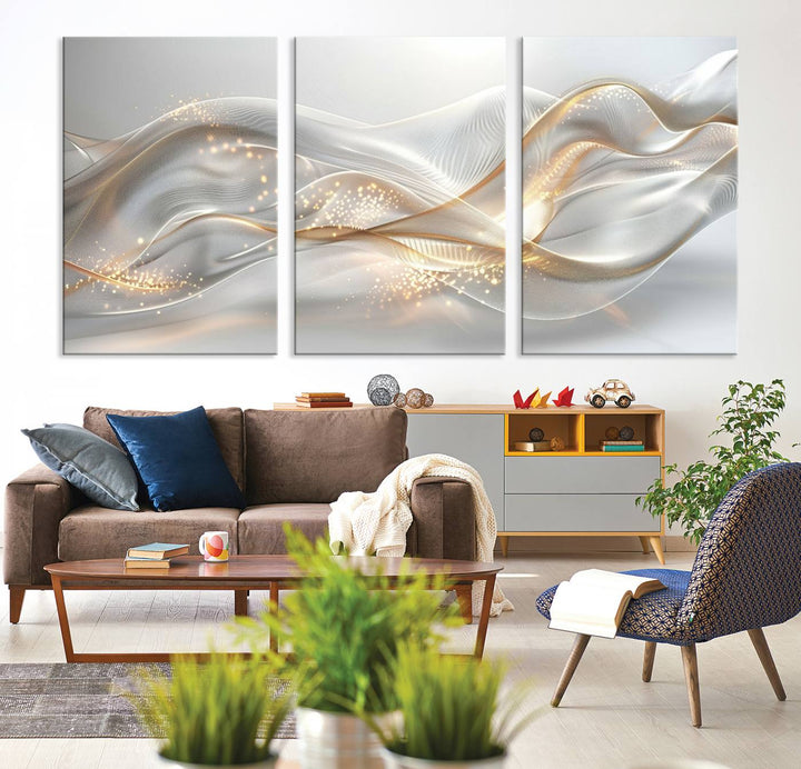 Abstract art Grey and Gold Lines Wall Art