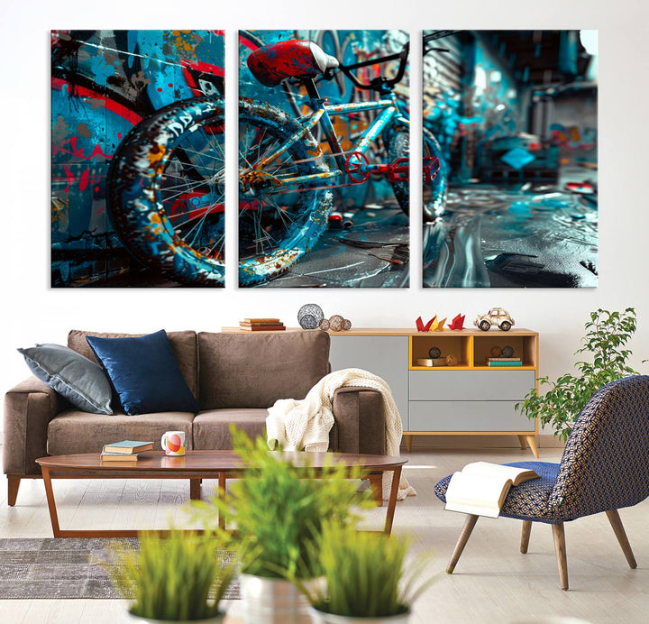 Bicycle Wall Art Canvas Print, Graffiti Wall Art Canvas Print