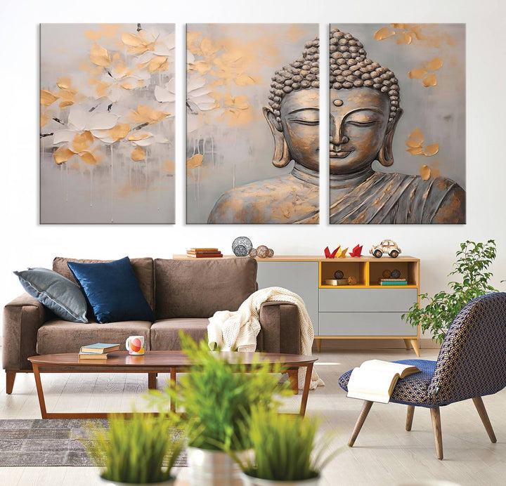 Abstract Buddha Statue Wall Art Canvas Print - Modern Meditation Decor for Living Room, Office, Yoga Studio