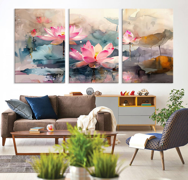 Art mural abstrait de fleur de lotus aquarelle Impression sur toile