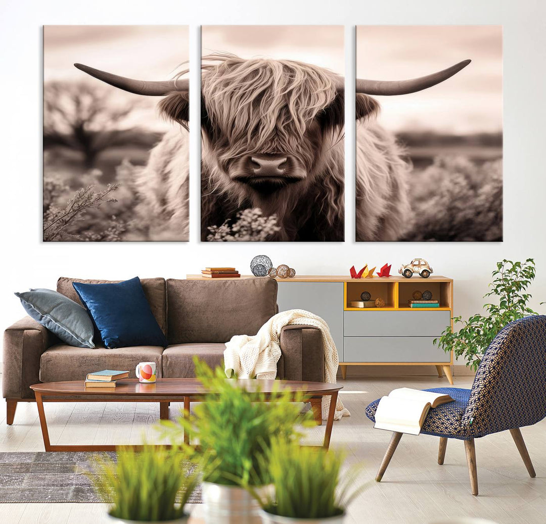 Scottish Cow Longhorn Wall Art Canvas Print.