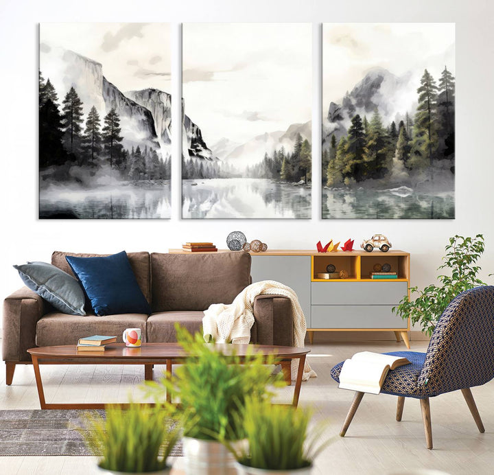 Yosemite National Park Watercolor Wall Art Canvas Print