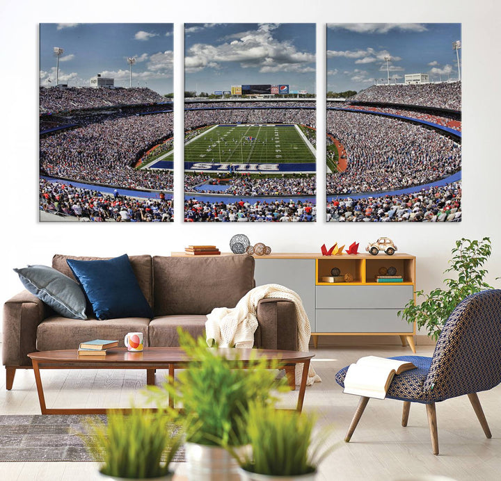 Buffalo Bills Football Team Print - Highmark Stadium Wall Art Canvas Print - Bills Stadium Game Day Triple Canvas Wall Art - Buffalo Bills NFL Match