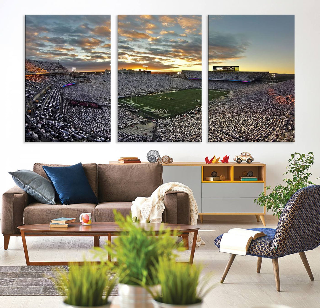 Beaver Stadium Sunset Triple Canvas Wall Art - Penn State Nittany Lions Football Match