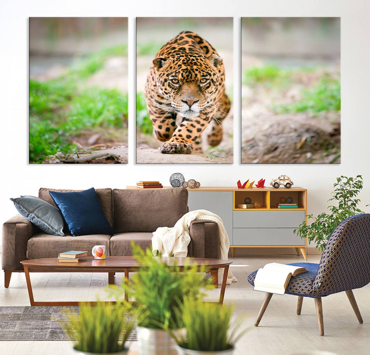 Leopard on the Prowl - Stunning Large Framed Canvas Wall Art for Living Room, Bedroom, or Office Décor, Vibrant Wildlife Print, Ready to Hang