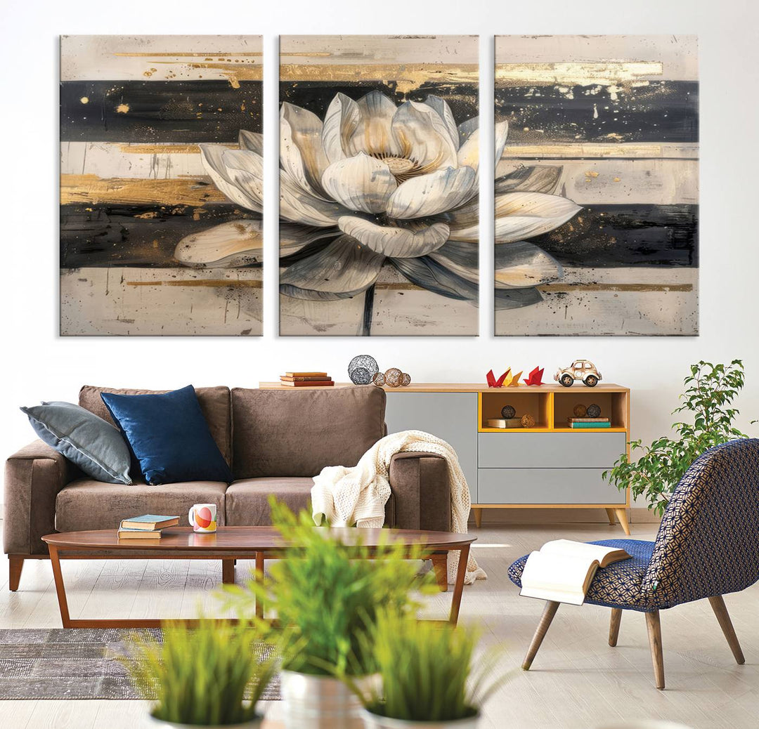 Abstract Lotus Flower Wall Art Canvas Print, Meditation Yoga Room Wall Art