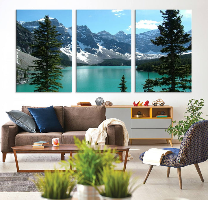 Canadian Rockies Moraine Lake Landscape Canvas Print, Turquoise Lake & Mountain View Wall Art, Ready to Hang Multi-Panel Giclee Canvas for Home Decor