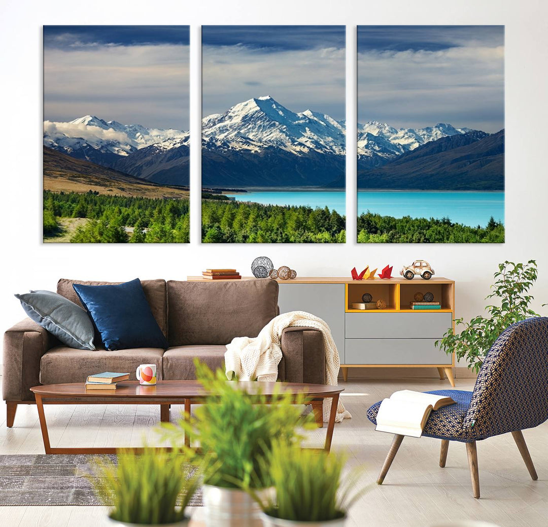 Impression d’art Mount Cook Nouvelle-Zélande Art mural Impression sur toile Lac et montagnes