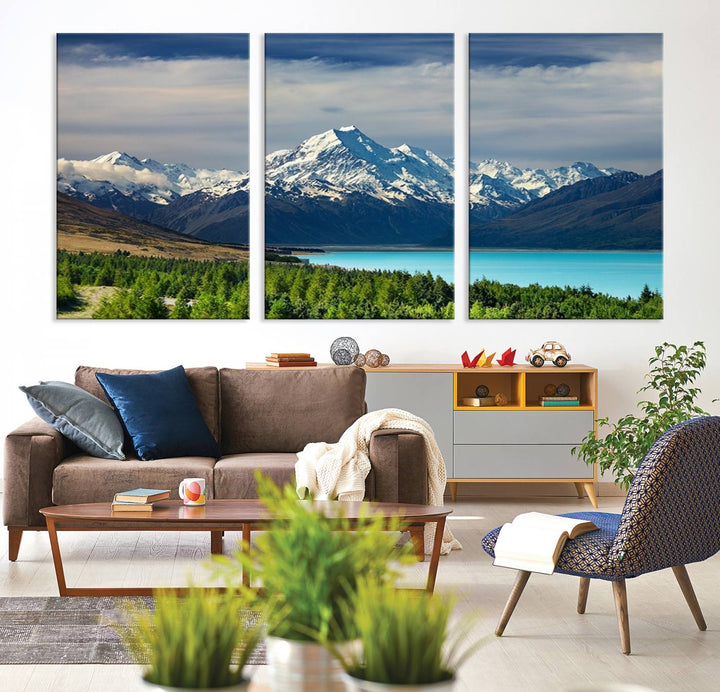 Mount Cook Breathtaking New Zealand Alpine Landscape Canvas Print, Snow-Capped Mountain and Lake Scene, Multi-Panel Wall Art, Ready to Hang Home Decor