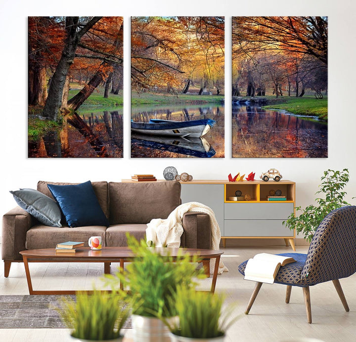 Wall Art Canvas Print Wonderful River in Forest Landscape in Autumn Wall Art Panels