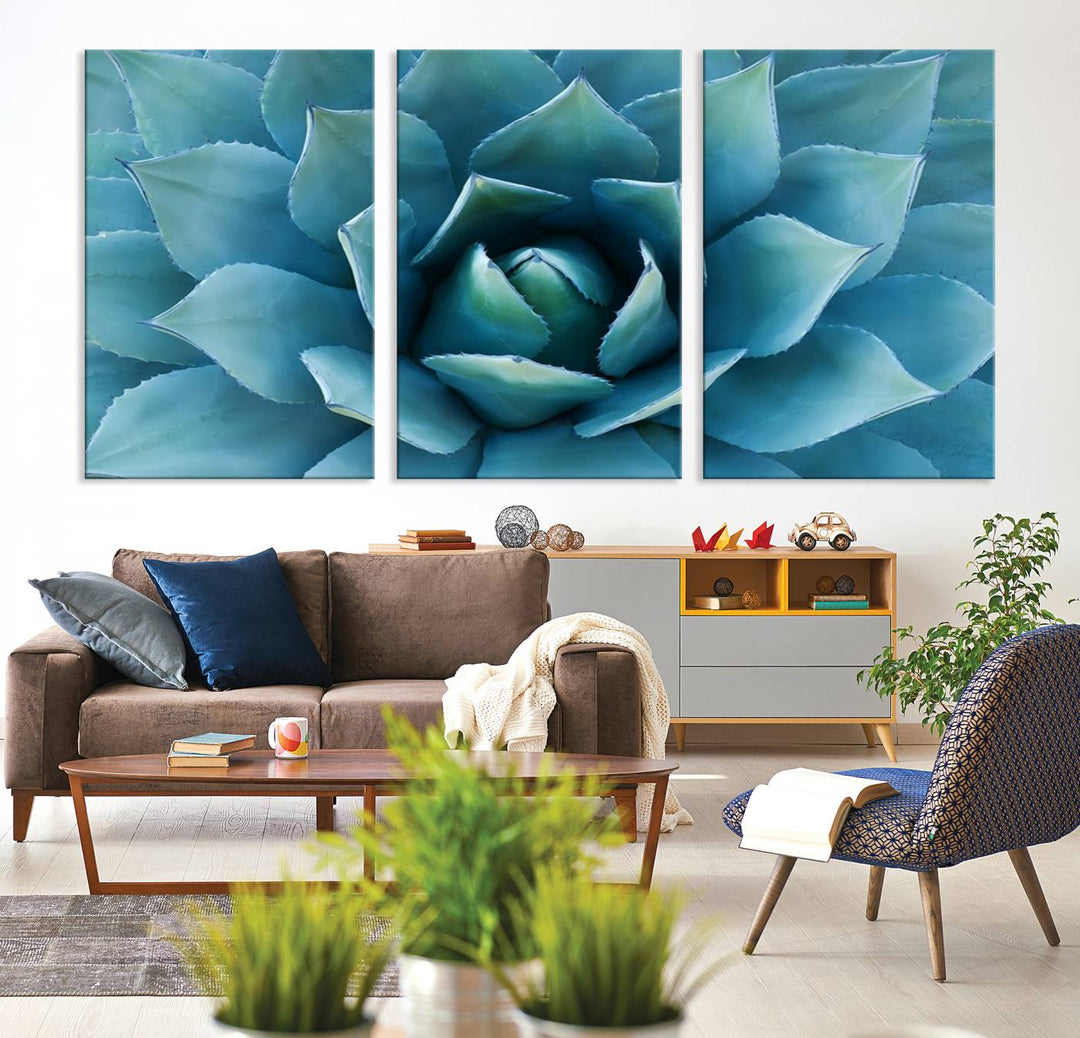 Large Succulent Wall Art Canvas | Vibrant Agave Plant Canvas Print for Living Room and Office Decor