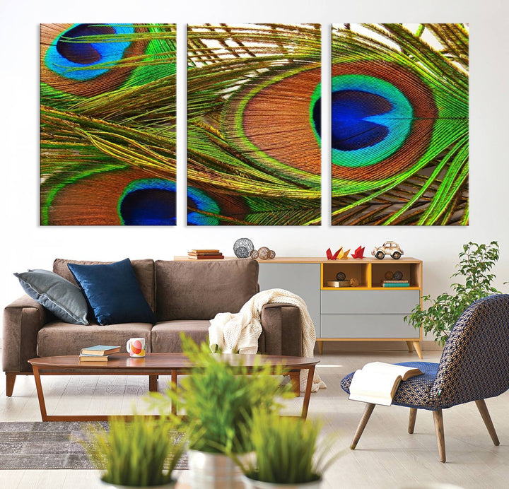 Wall Art Animal Canvas Print Triple Eyed Peacock Wing