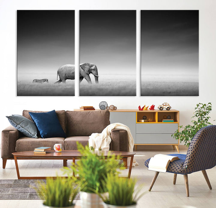 Elephant and Zebra Savannah Canvas Print