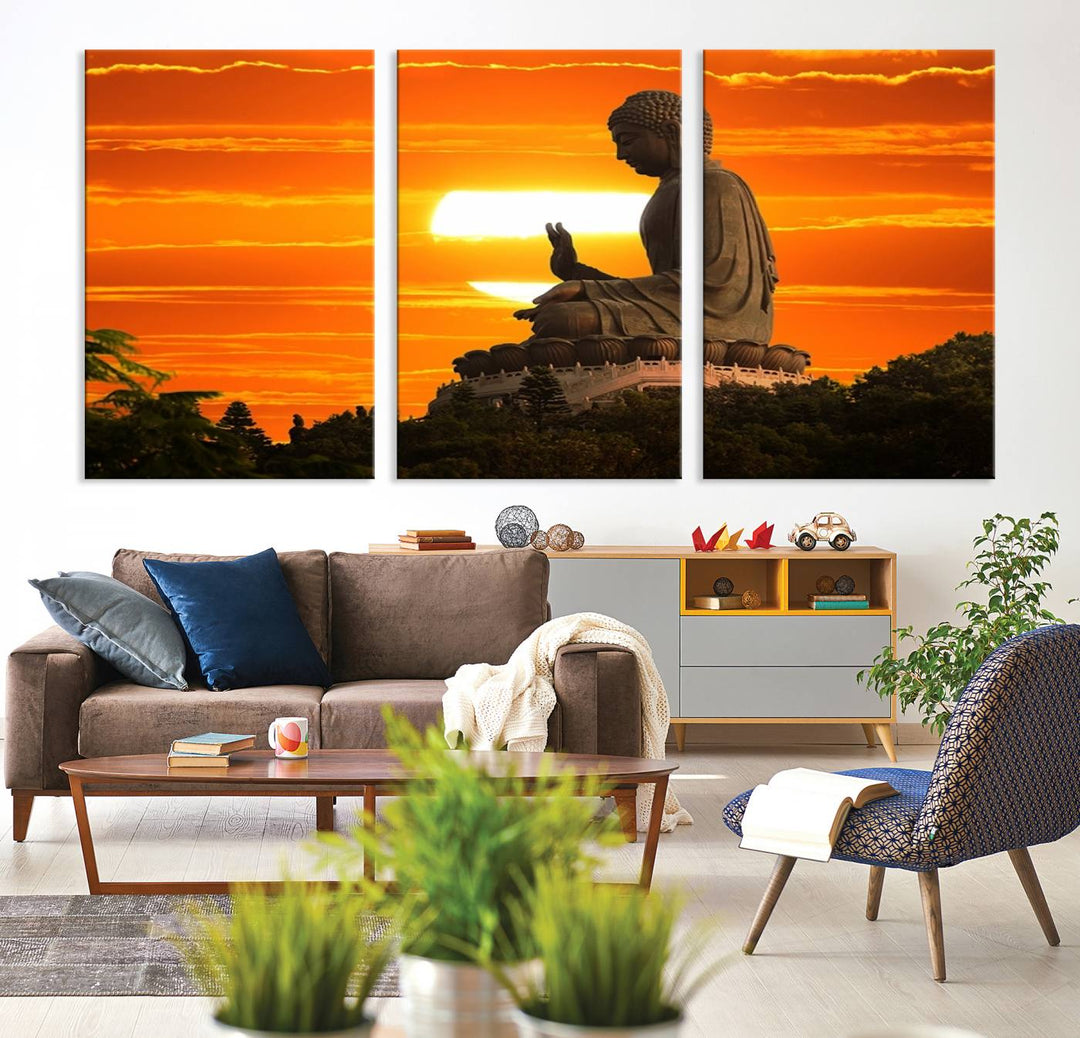 Buddha Statue at Sunset Canvas Print 