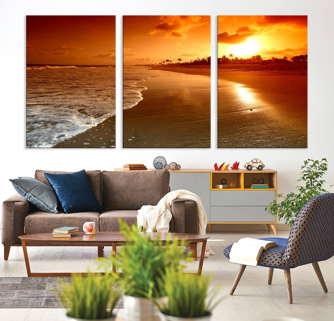 Wall Art Beautiful Beach Landscape at Sunset in Tropical Island Canvas Print