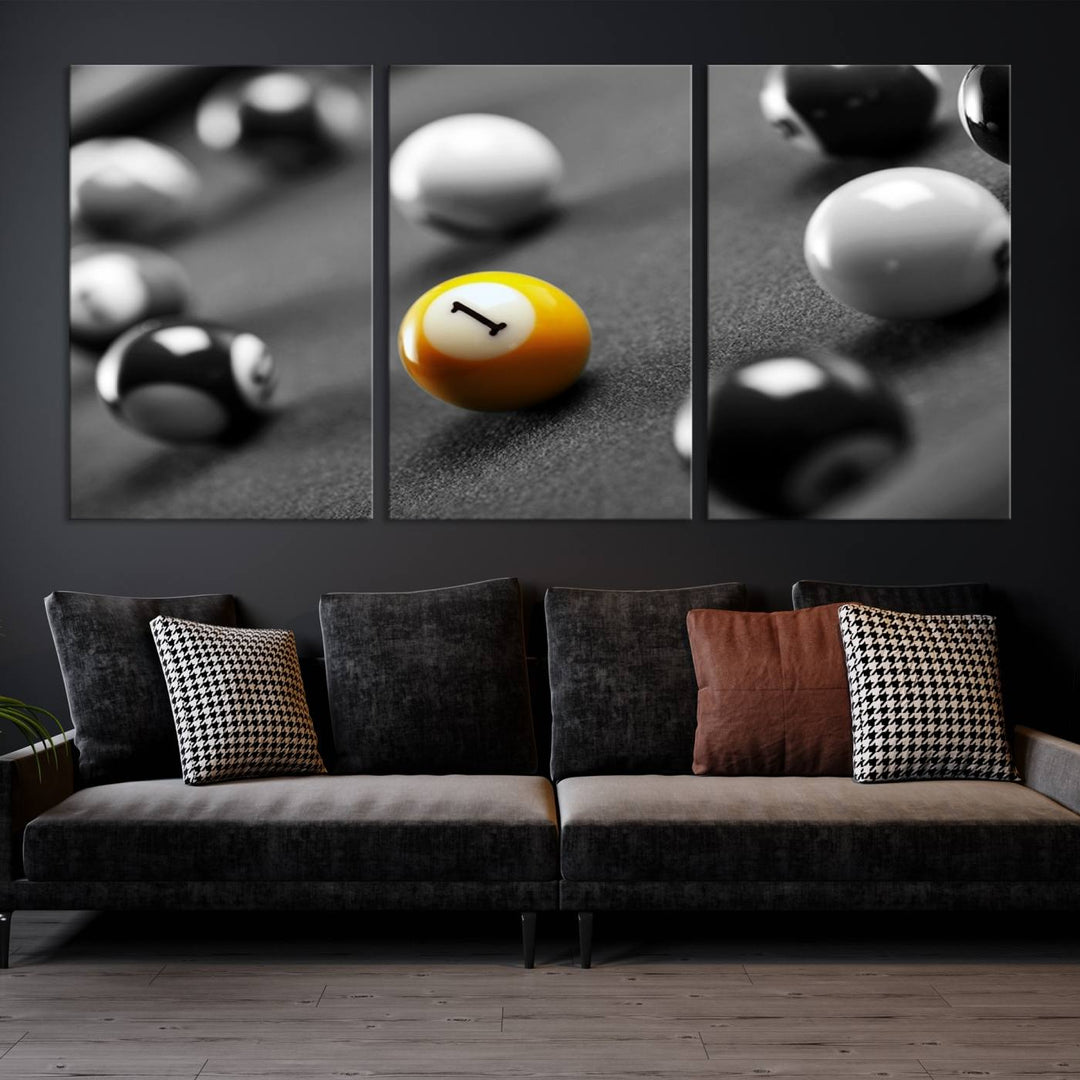 Boules de billard concept noir et blanc Impression sur toile