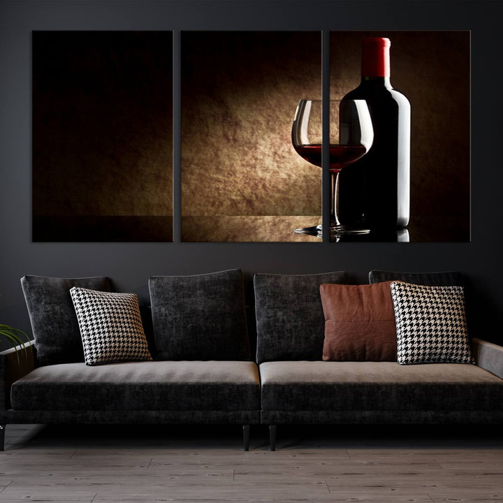 Wall Art Red Vine in Glass with Bottle Canvas Print Kitchen Cafe Restaurant