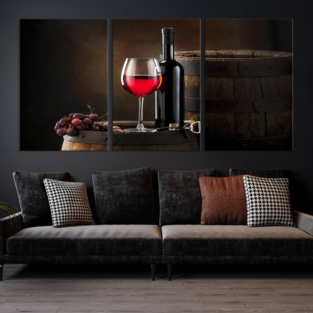 Wall Art Red Wine Bottle and Tun Canvas Print 