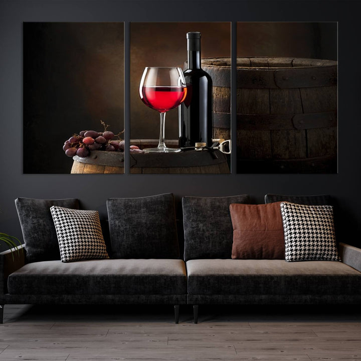 Wall Art Red Wine Bottle and Tun Canvas Print 