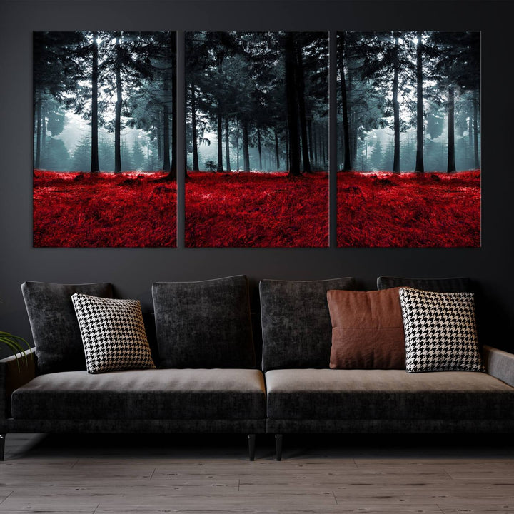 Bosque seductor con hojas rojas Impresión en lienzo Arte de pared grande Arte de lienzo de bosque Arte de paisaje de otoño Impresión de arte enmarcada