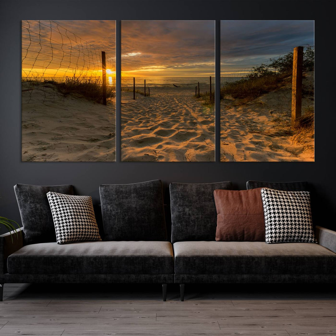 Fascinante lienzo de playa camino a la puesta de sol, arte de pared grande, playa, océano, puesta de sol, impresión en lienzo, playa tropical, puesta de sol, fotografía, lienzo para sala de estar, dormitorio, comedor, enmarcado listo para colgar