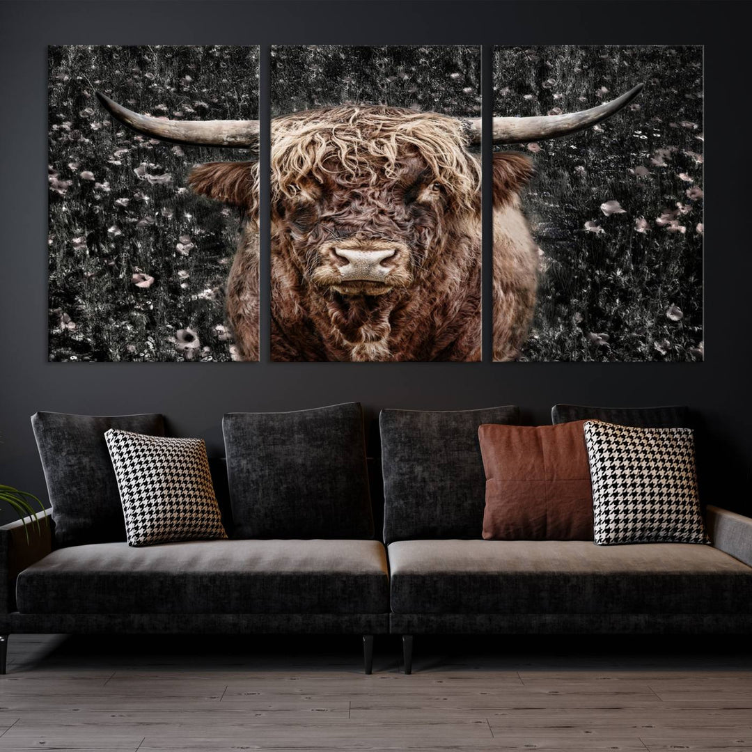 Scottish Highland Cow Cattle Art Print Farmhouse Wall Art Canvas Print