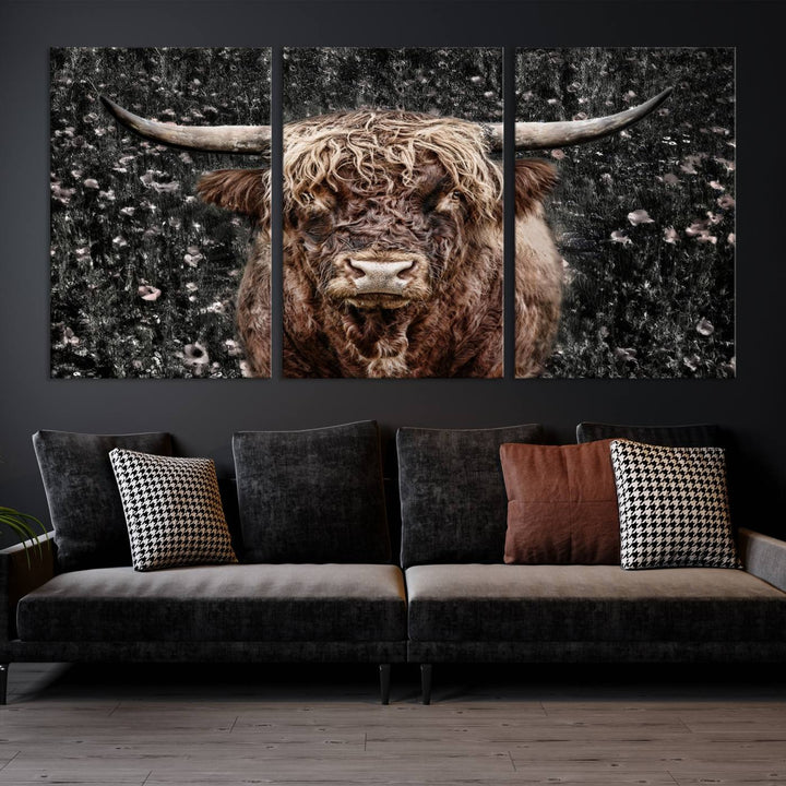 Scottish Highland Cow Cattle Art Print Farmhouse Wall Art Canvas Print