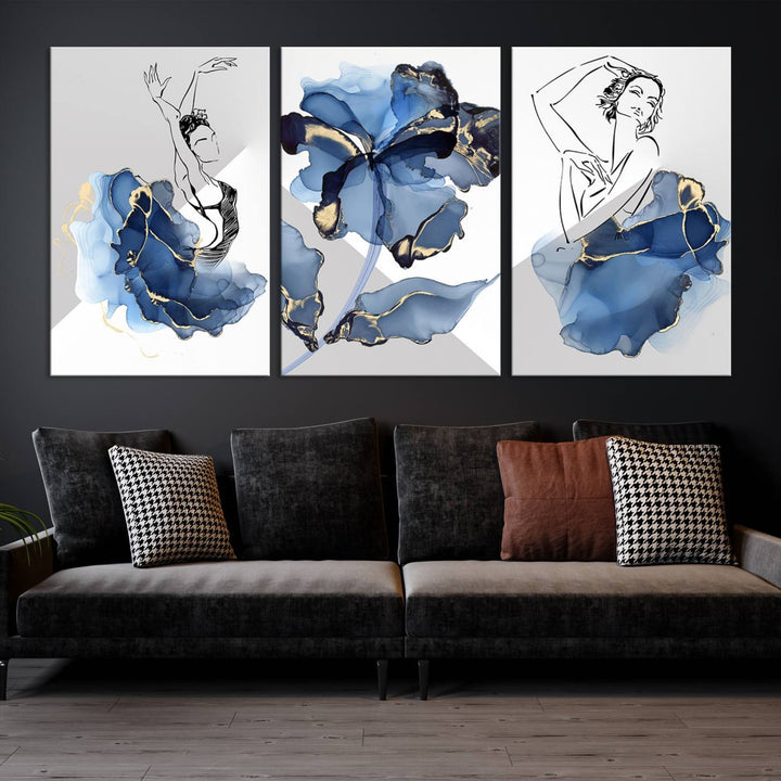 Watercolor Abstract Painting Artwork Walls Canvas Wall Art Print Blue Dancer