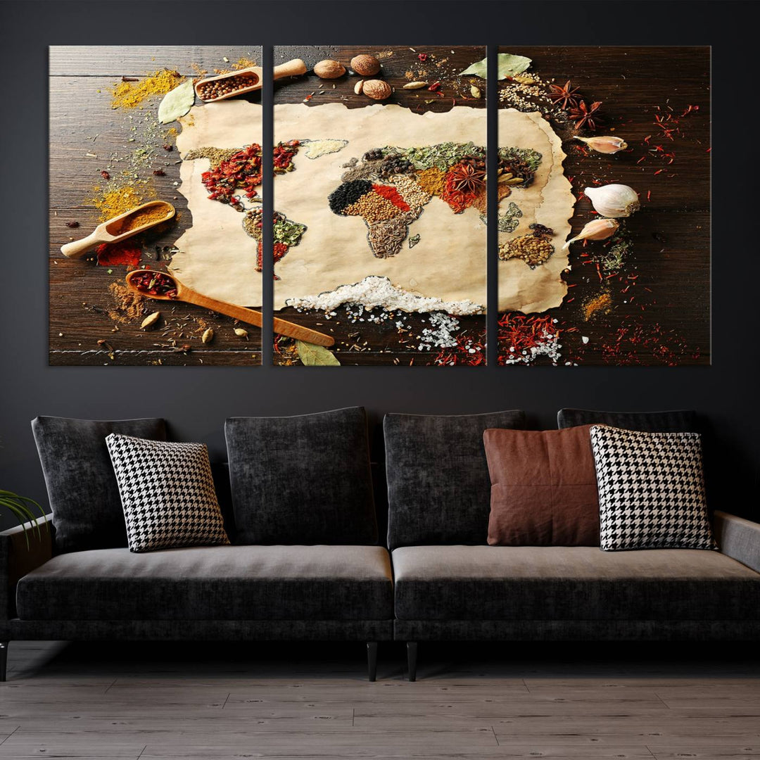 Spice World Map Artwork Canvas Wall Art Print World Map of Spices