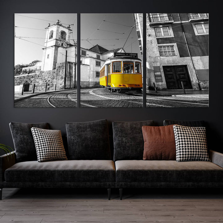 Iconic Yellow Lisbon Tram Canvas Wall Art Print