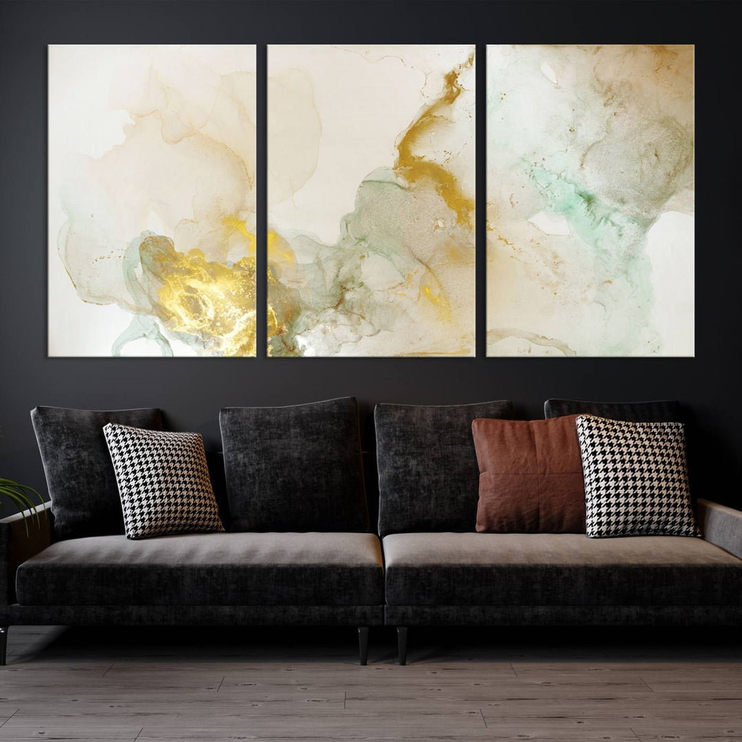 Yellow Marble Fluid Effect Wall Art Abstract Canvas Wall Art Print