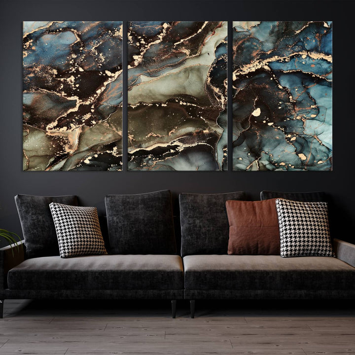 Black and Blue Marble Fluid Effect Wall Art Abstract Canvas Wall Art Print