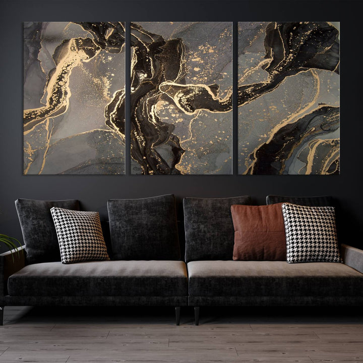 Gray Marble Fluid Effect Wall Art Abstract Canvas Wall Art Print