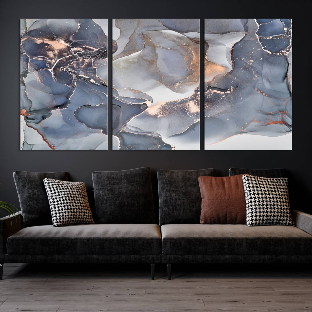 Contemporary Art Gray Gold Abstract Canvas Art Print