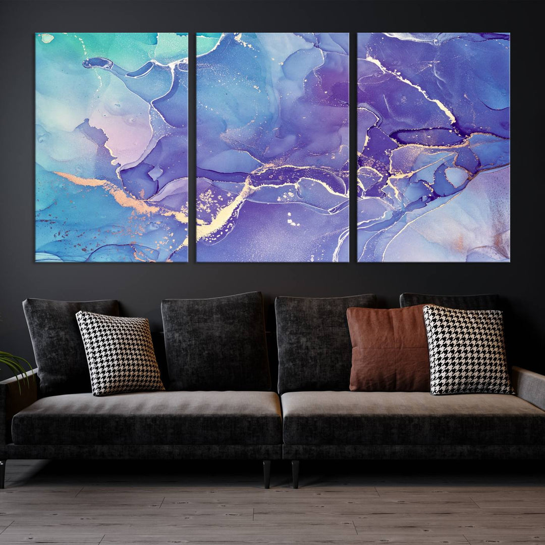 Blue and Purple Marble Fluid Effect Wall Art Abstract Canvas Wall Art Print