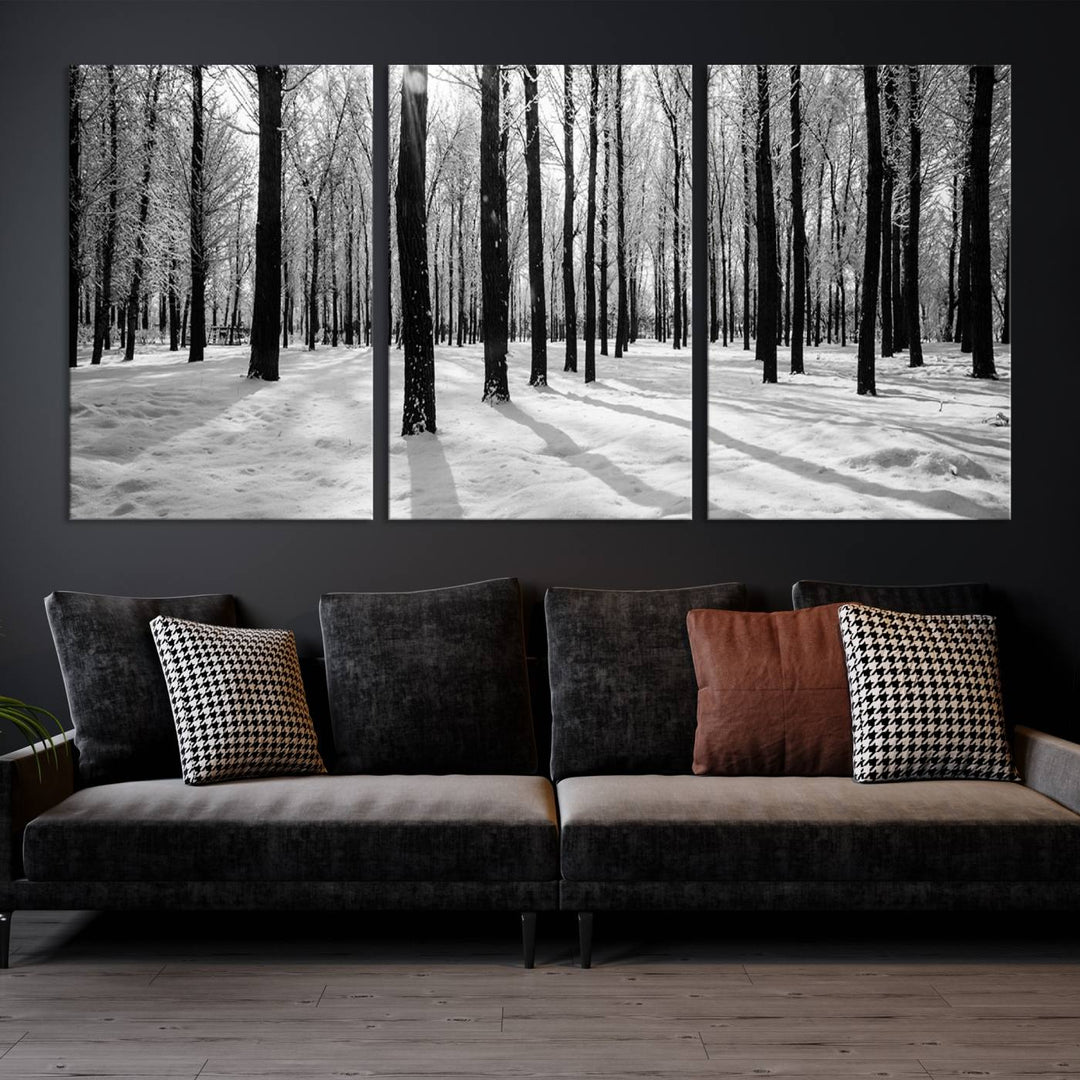 Arte de pared grande, bosque de invierno, álamos, impresión en lienzo