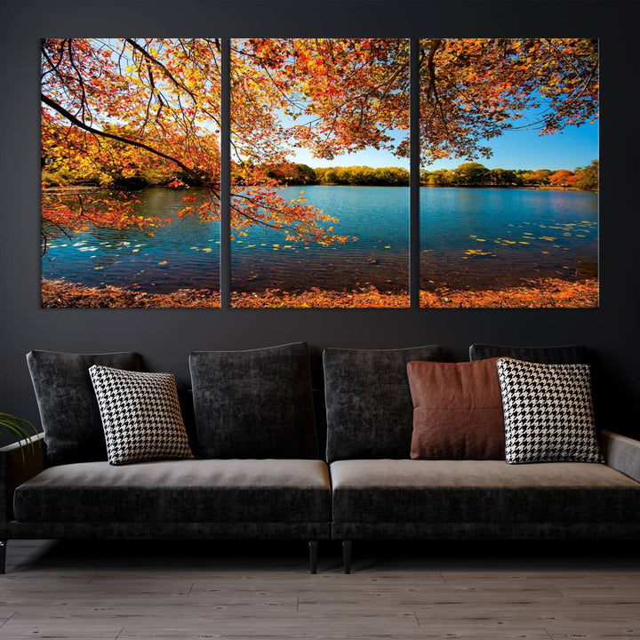 Autumn Tree Fall Lake Wall Art Canvas Print