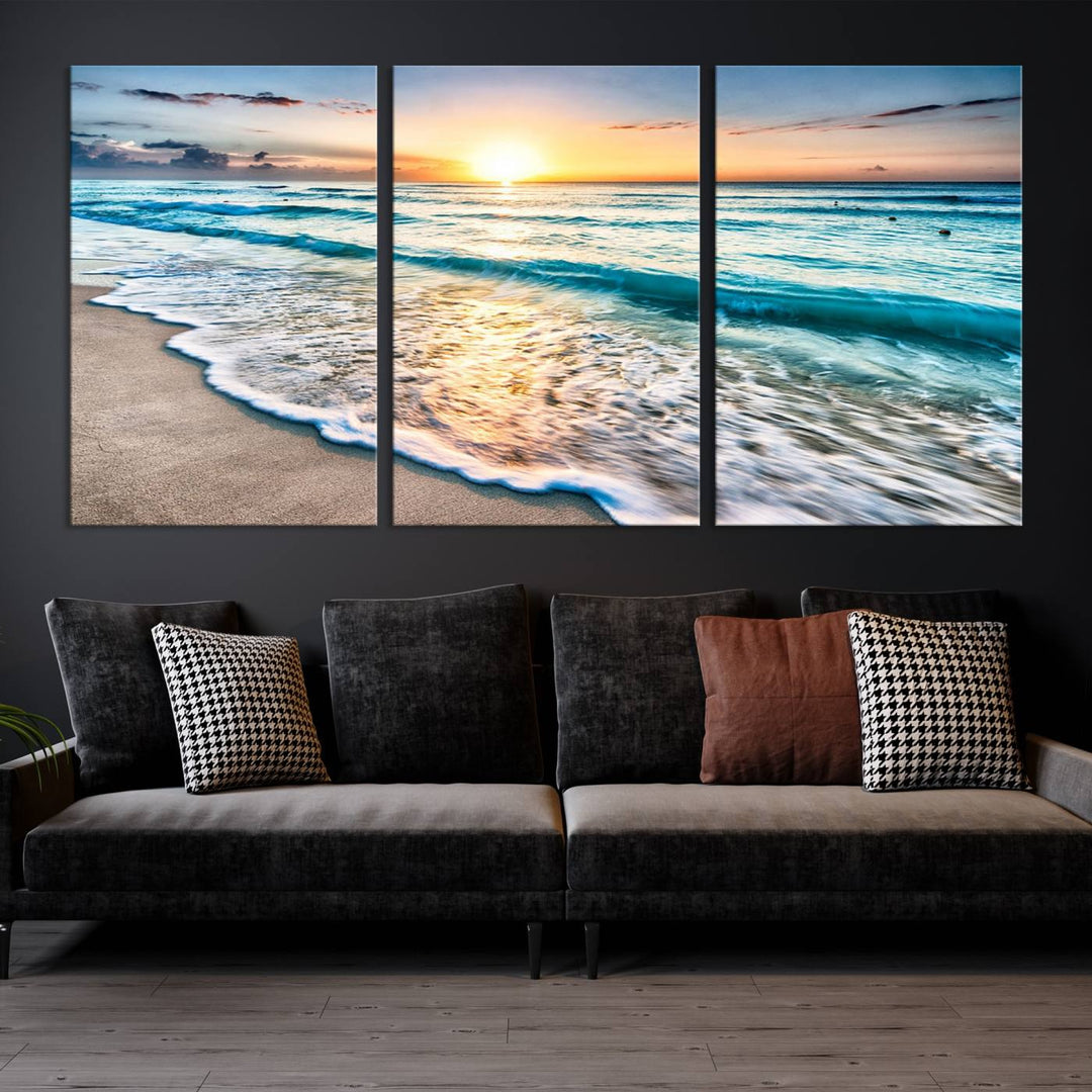 Ocean Beach Canvas Wall Art Beach Canvas, Coastal Sunset Tropical Island Beach Sunset Artwork Print for Living Room Home Office Decor, Beach Wall Art, Sea Wall Art