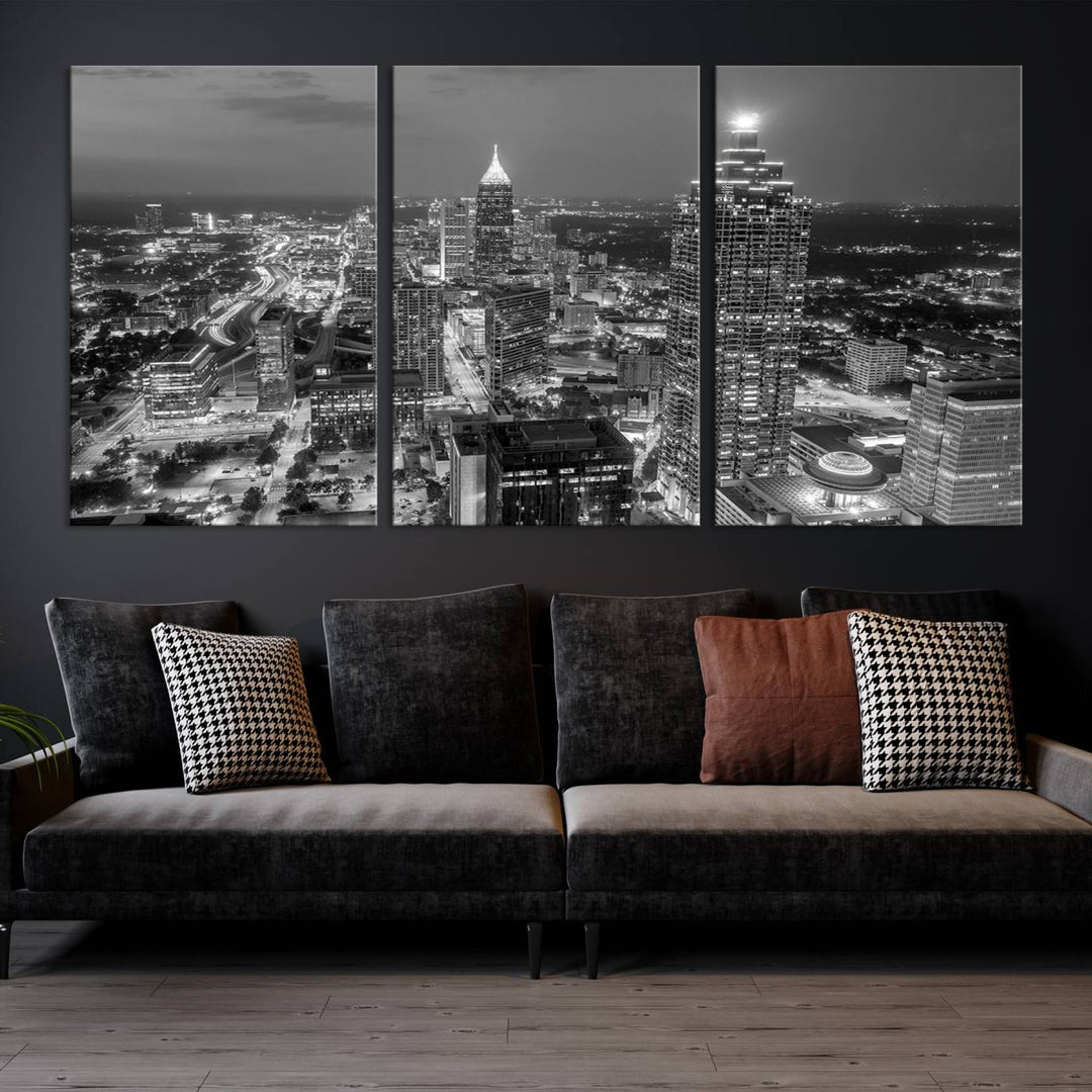 Horizonte nublado de la ciudad de Atlanta Arte de pared en blanco y negro Paisaje urbano Lienzo