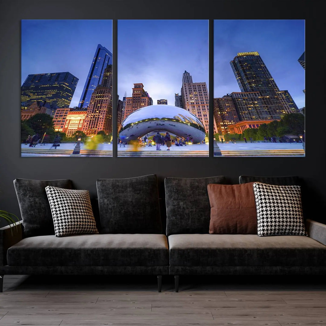 Chicago Night Skyline Wall Art City Cityscape Canvas Picture Print 